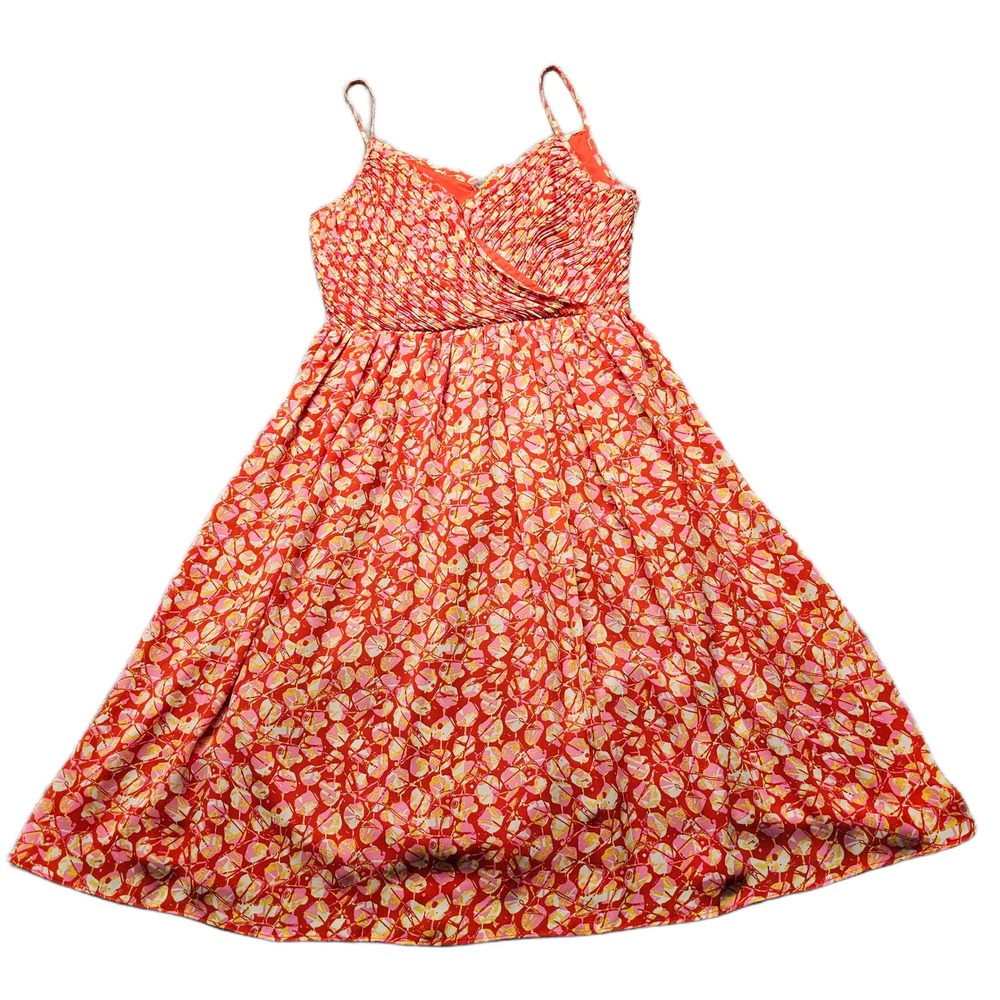 Banana Republic Midi Dress Womens Size‎ 4 Orange Floral Pleated Bodice Back Zip
